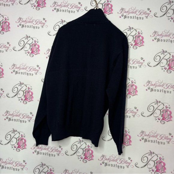 Tabi international navy blue cable knit sweater with gold luxury buttons shirt - Picture 2 of 5